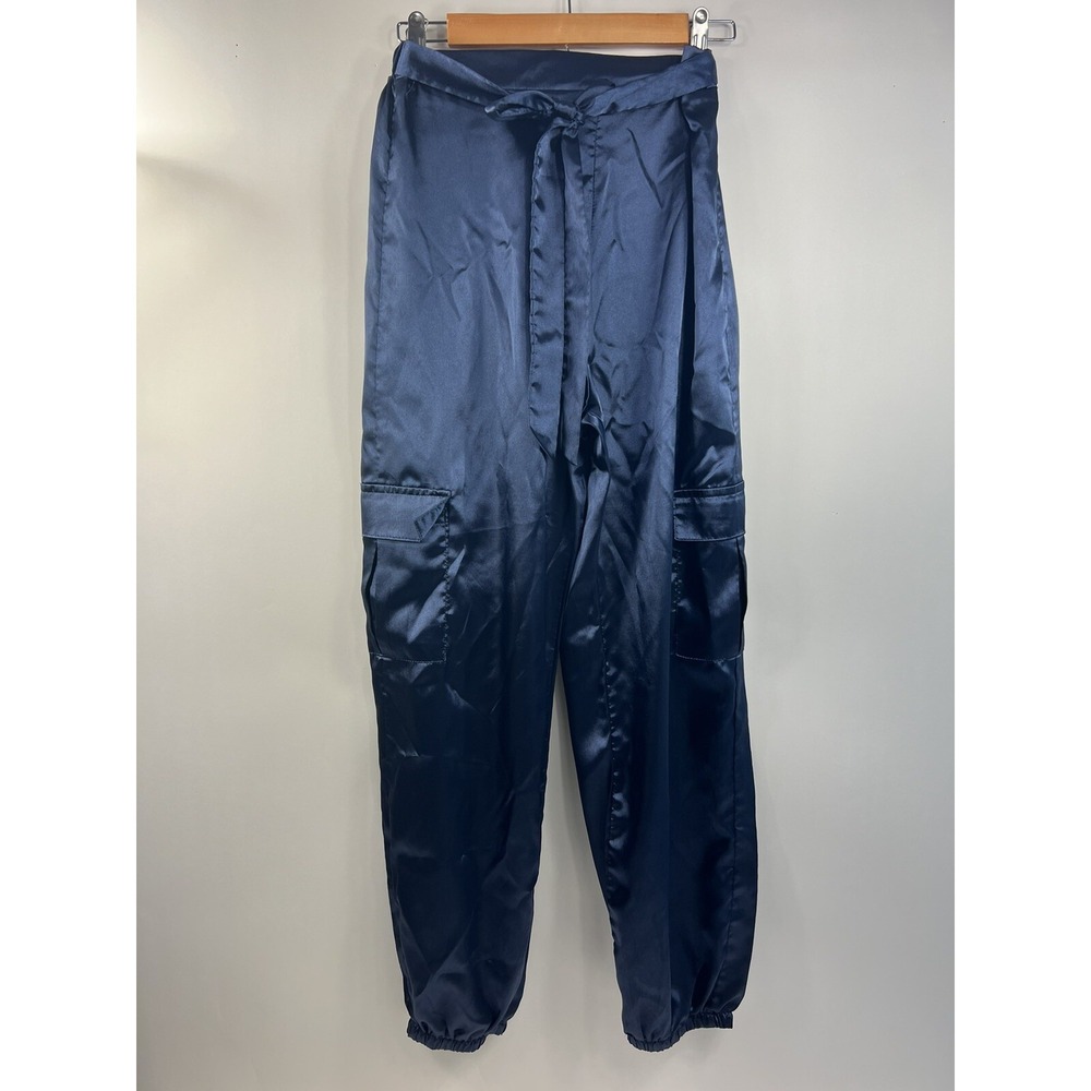 Shein Lounge‎ Pants Women's Sz L Navy Blue Cargo Elastic Waist & Ankles Tie
